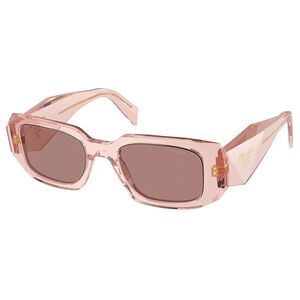 Prada PR 17WS 19Q10D Transparent Peach Plastic Rectangle Sunglasses Brown Lens